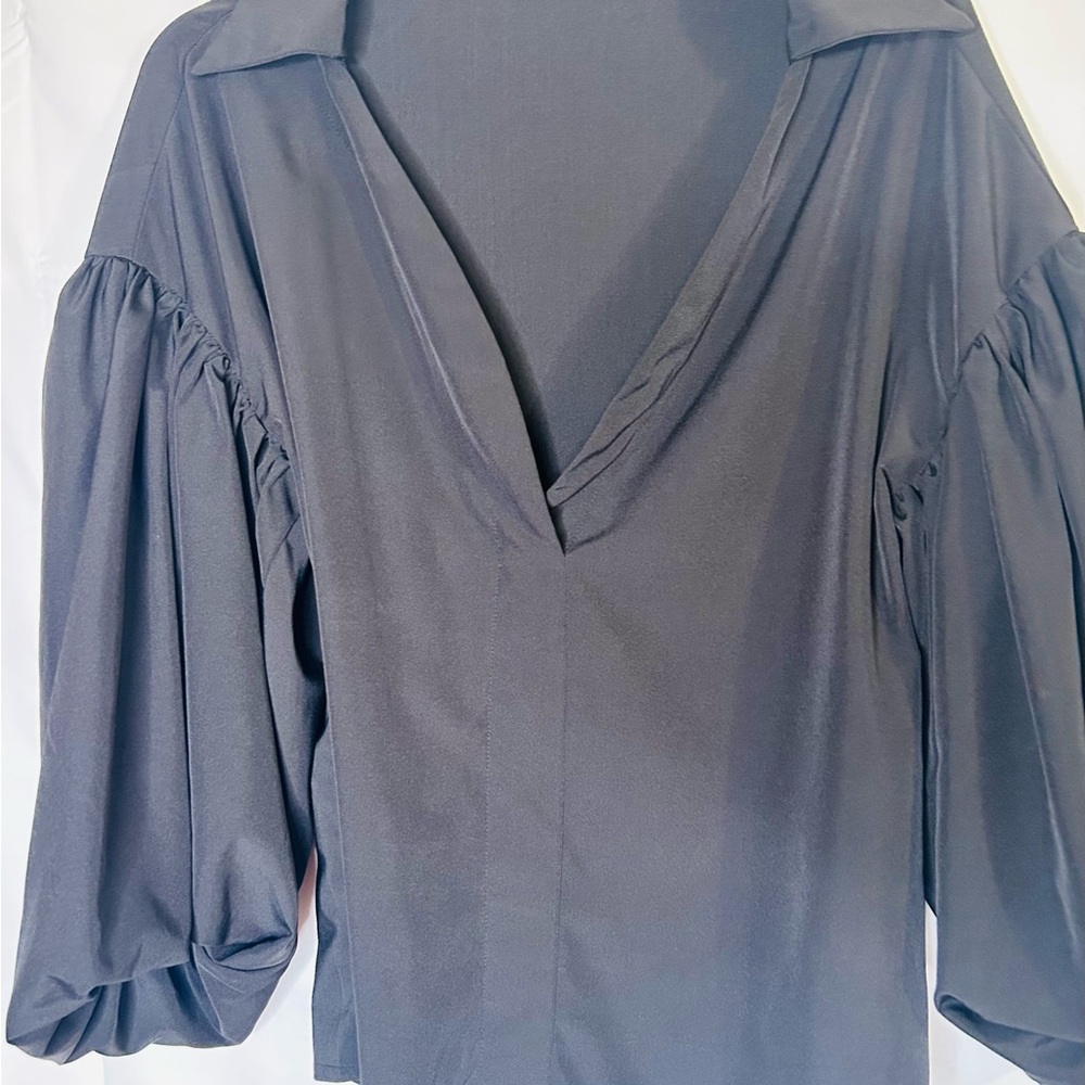 SHEIN Charcoal Blouse with Dramatic Sleeves